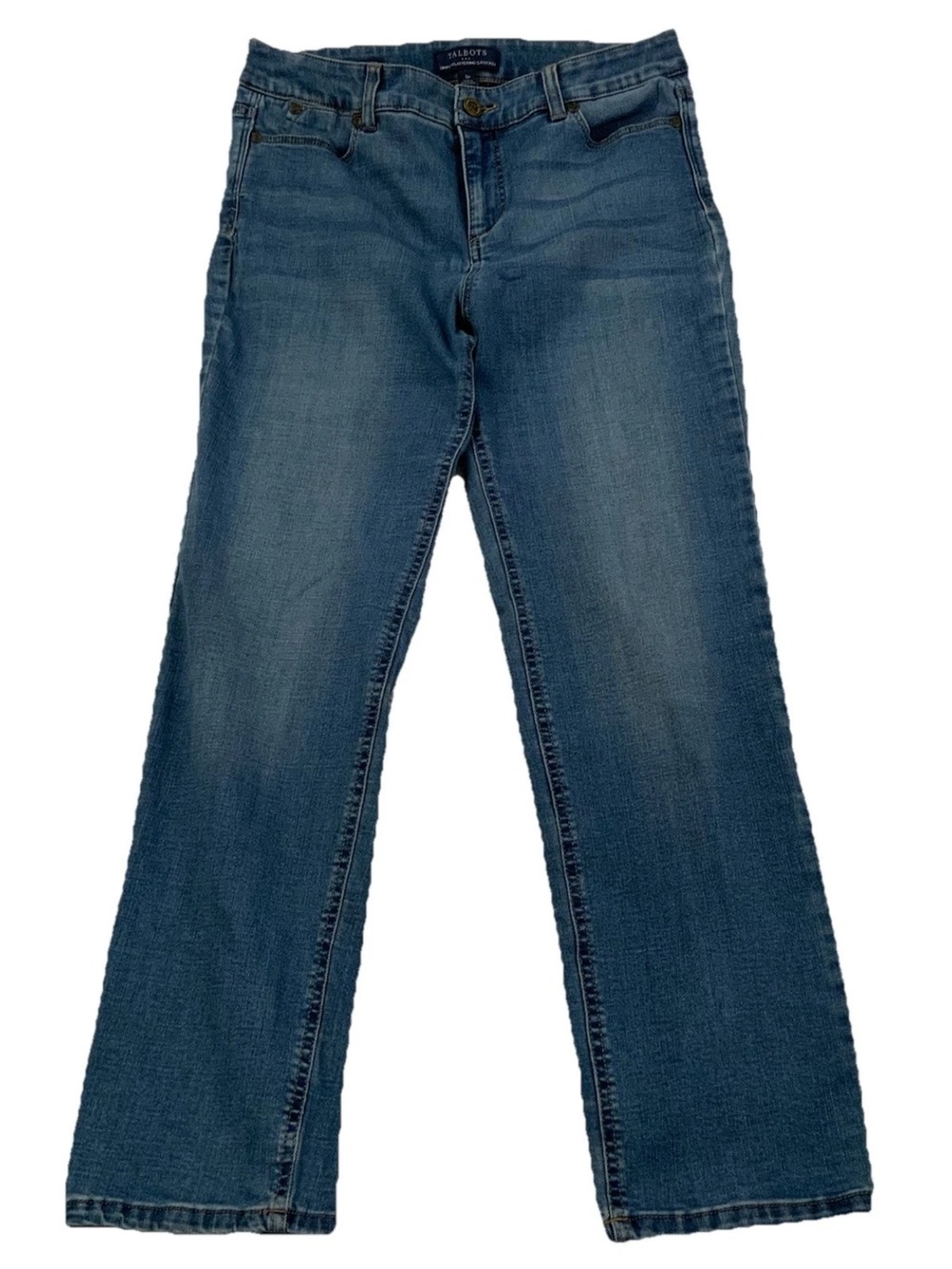 Talbots Flawless 5 Pocket Jeans 8 Petite Straight Leg Denim Stretch 32x27